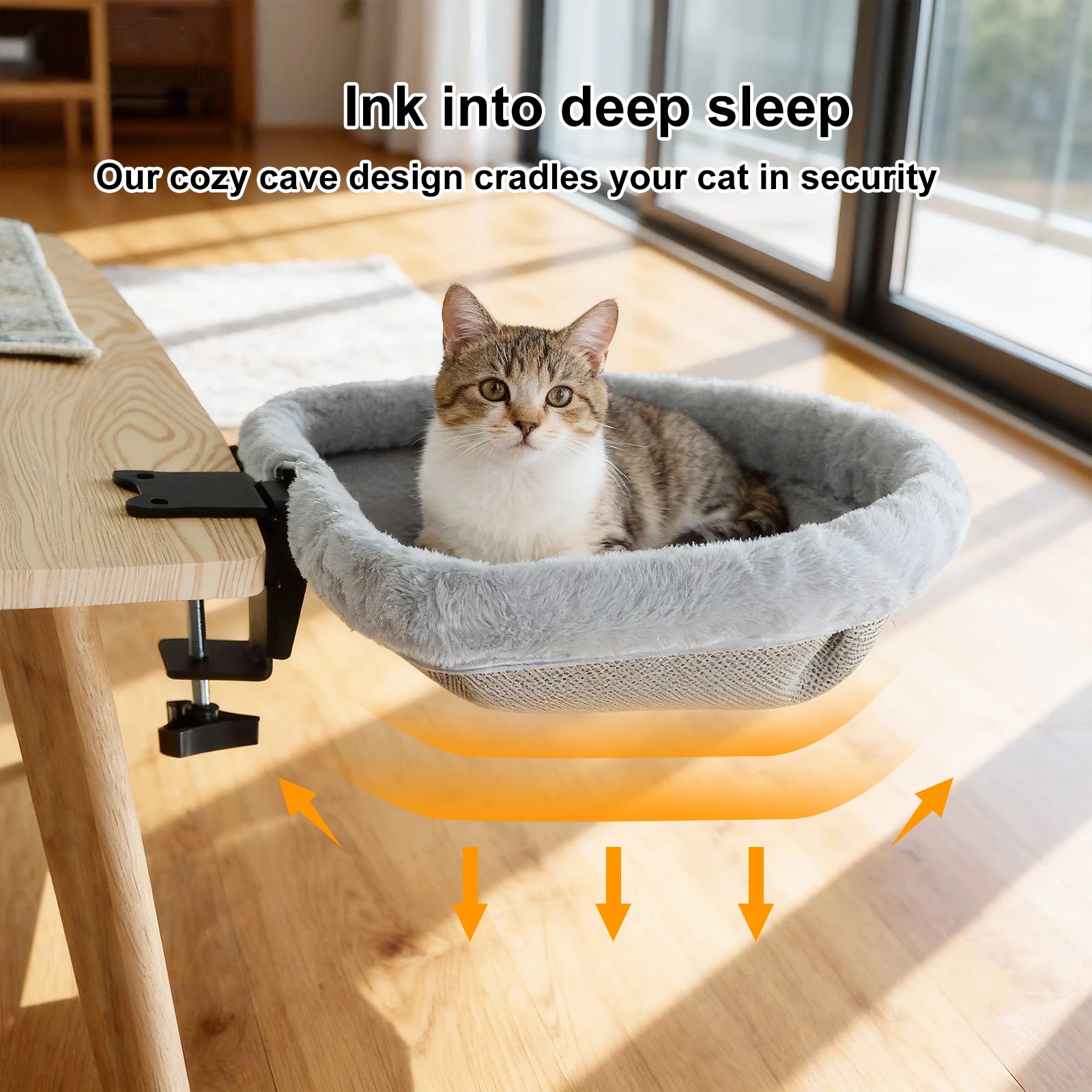 Cama de escritorio para gatos, diseño hundido plegable.