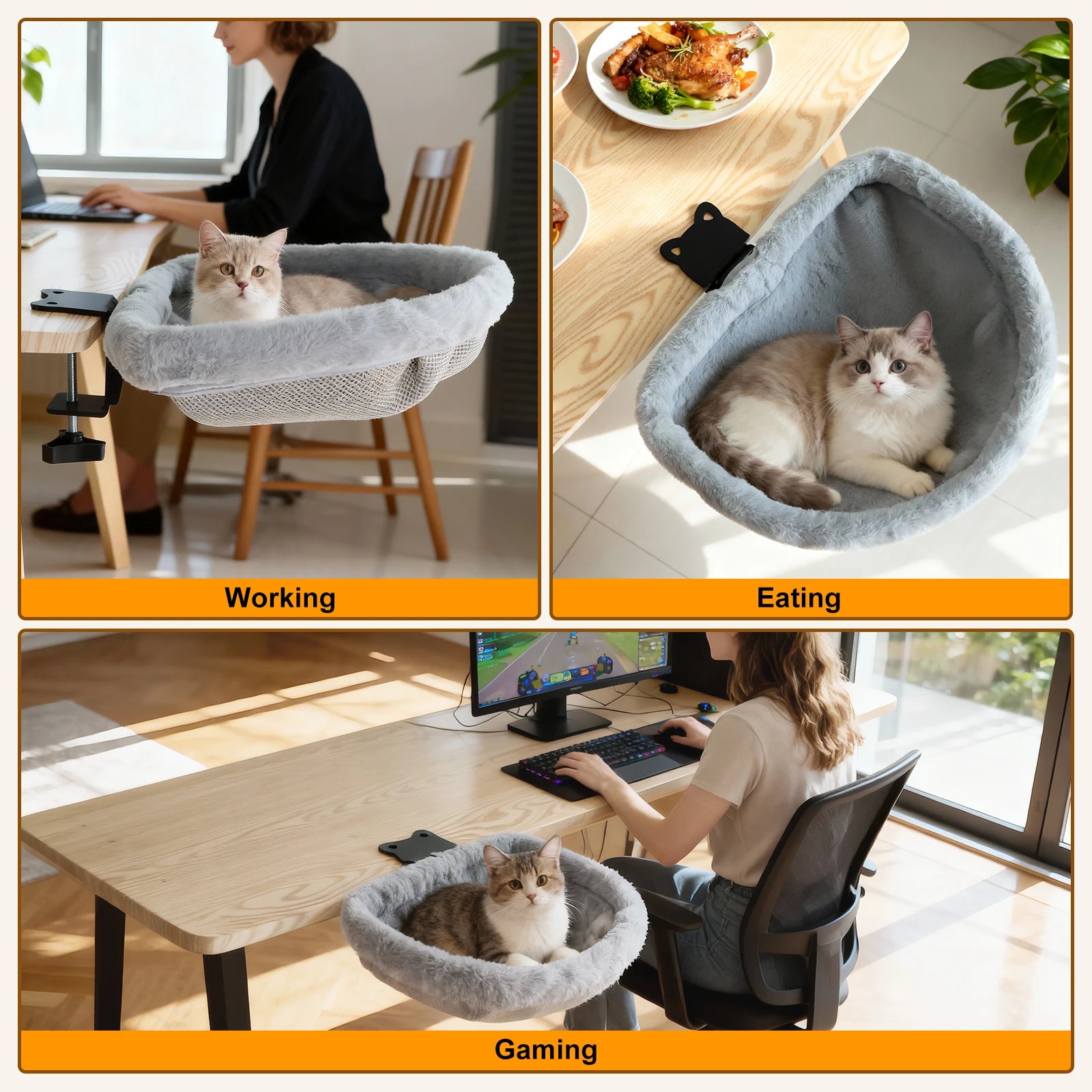 Cama de escritorio para gatos, diseño hundido plegable.