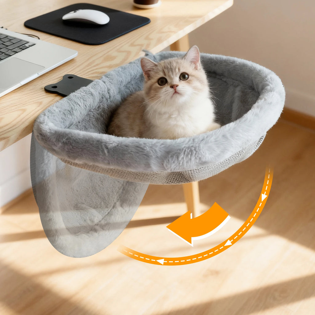 Cama de escritorio para gatos, diseño hundido plegable.