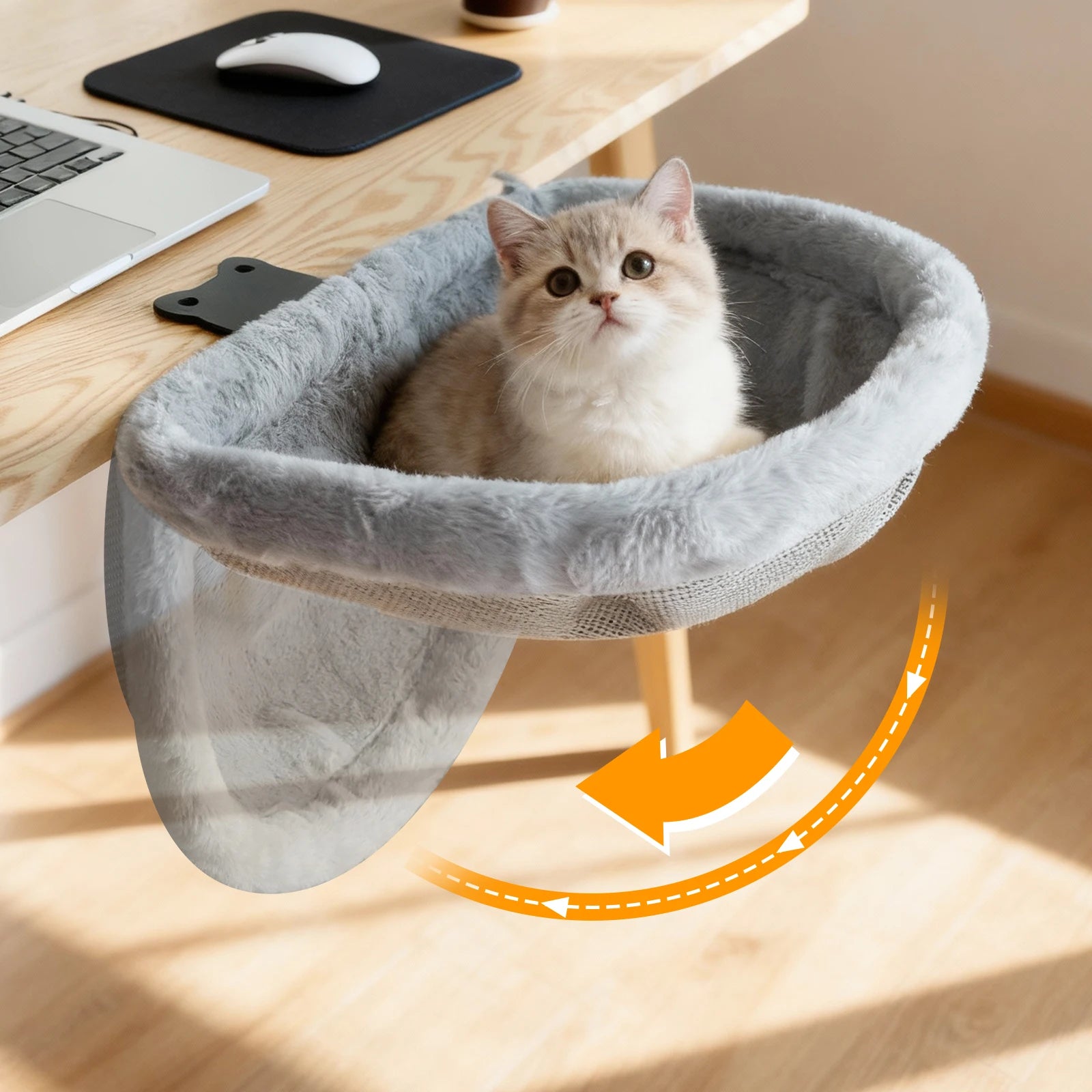 Cama de escritorio para gatos, diseño hundido plegable.