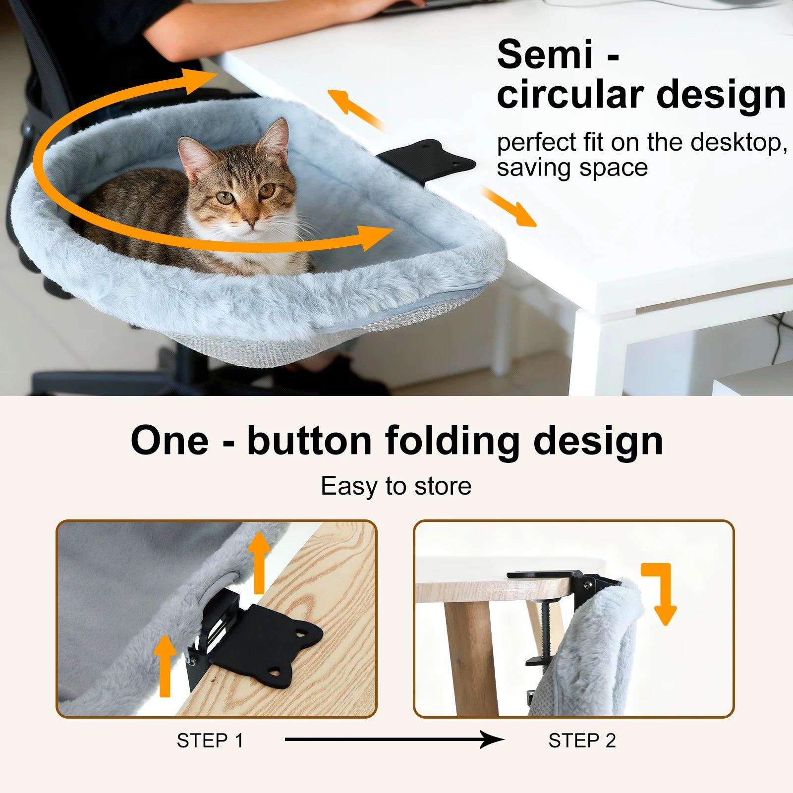 Cama de escritorio para gatos, diseño hundido plegable.